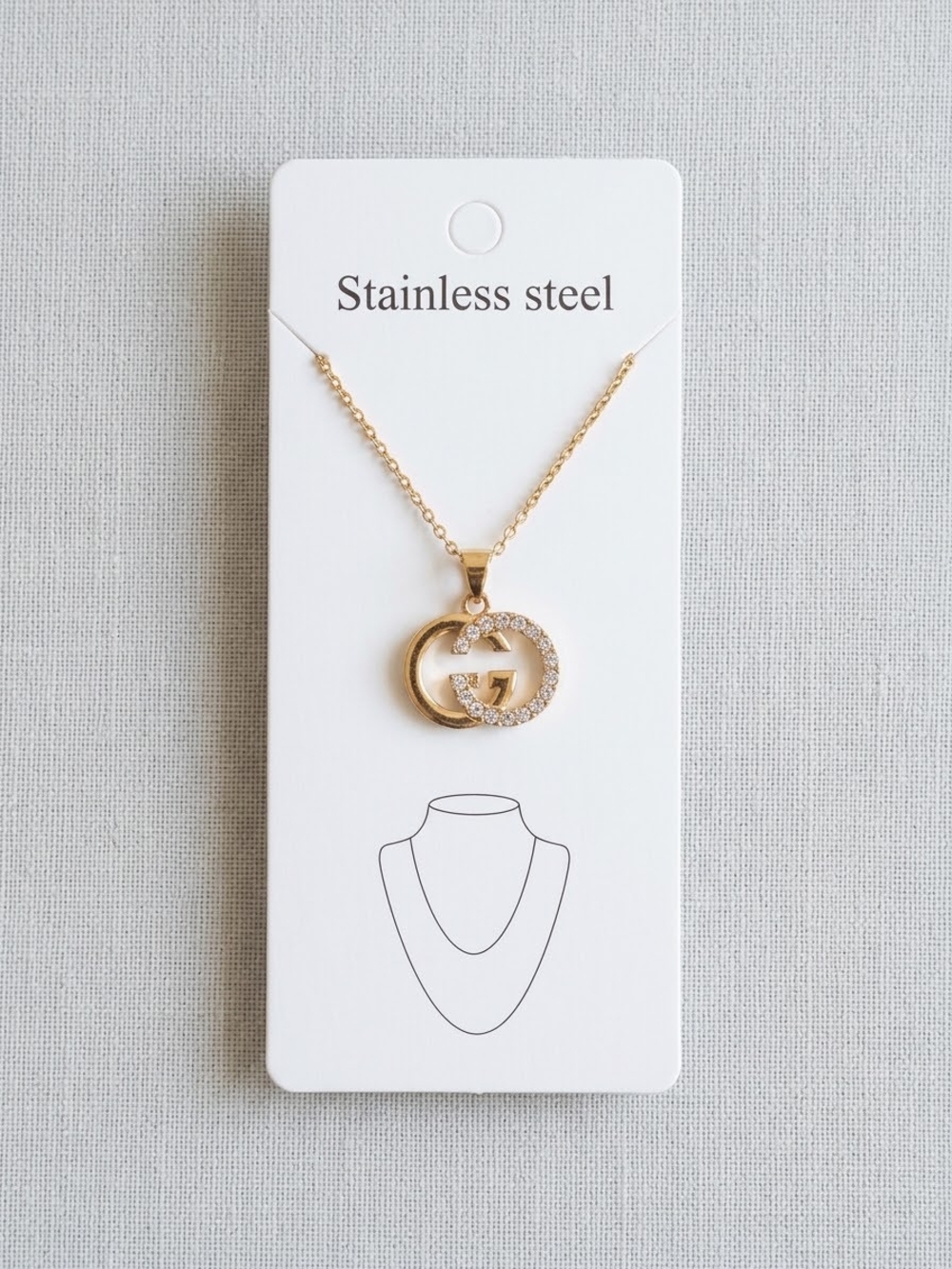 Gold Interlocking Pendant Necklace with Crystal Accents - Stainless Steel